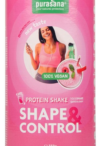 Purasana Shape & control proteine shake aardbei/framboos (350 Gram)