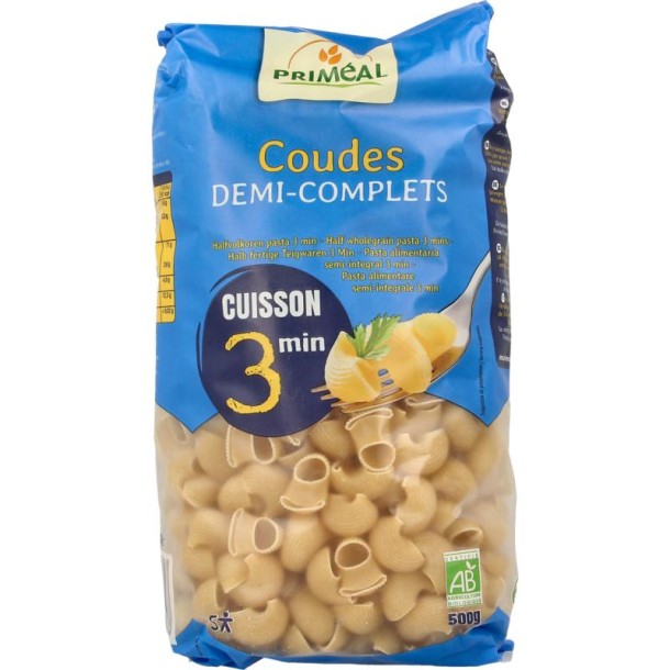 Primeal Coudes halfvolkoren snelkook 3 minuten bio (500 Gram)