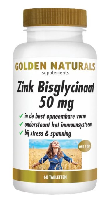 Golden Naturals Zink bisglycinaat 50mg (60 Tabletten)