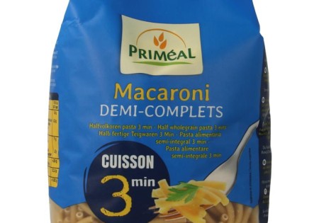 Primeal Macaroni halfvolkoren snelkook 3 minuten bio (500 Gram)