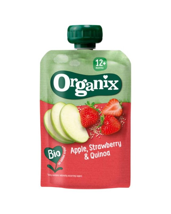 Organix Knijpfruit appel, aardbei & quinoa 12 maanden bio 100 Gram