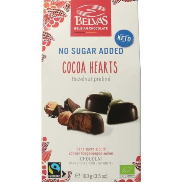 Belvas Choco hart hazelnoot praline bio (100 Gram)