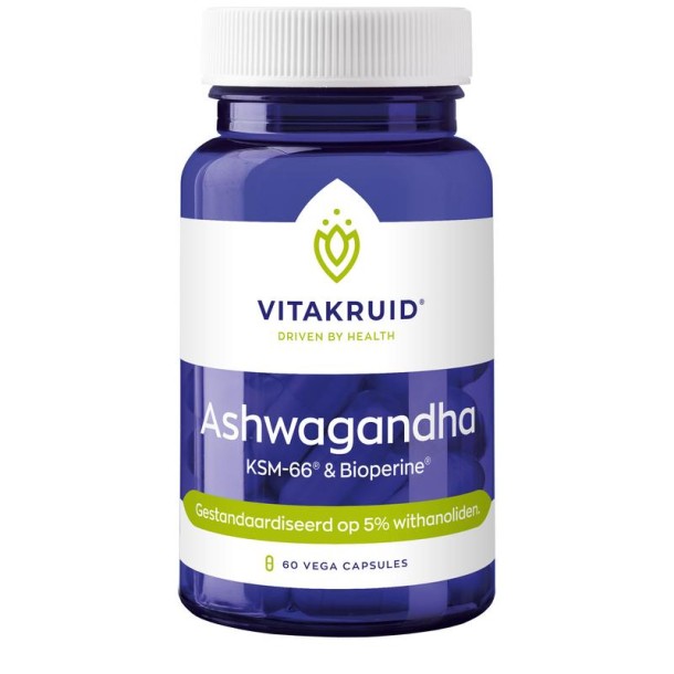 Vitakruid Ashwagandha KSM-66 & bioperine (60 Vegetarische capsules)