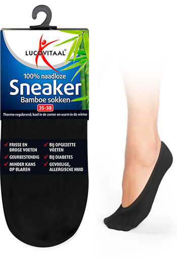 Lucovitaal Bamboe sneakersok zwart 35-38 ((1 paar))