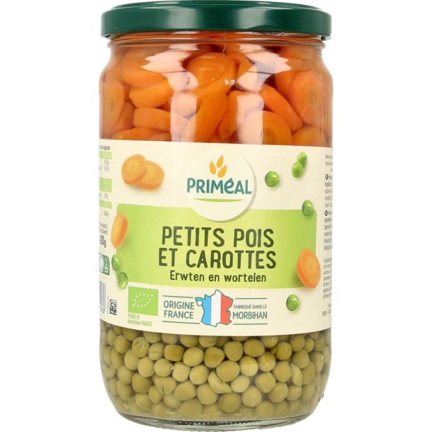 Primeal Doperwten en wortelschijfjes bio (660 Gram)