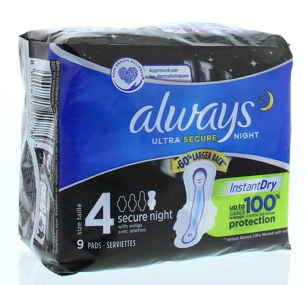 Always Maandverband ultra secure night (9 stuks)