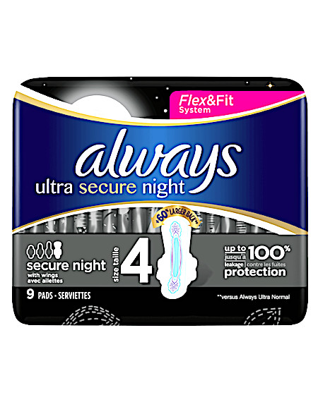 Always Ultra Maandverband Met Vleugels Secure Night 9 st.