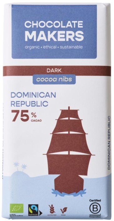 Chocolatemakers Reep tres hombres 75% puur met cacaonibs bio (80 Gram)