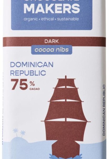 Chocolatemakers Reep tres hombres 75% puur met cacaonibs bio (80 Gram)