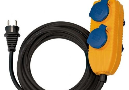 Zwarte Bouwplaatsen-kabel IP54 met contactdozenblok - 10 meter