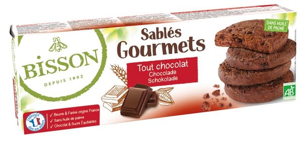 Bisson Chocolade zandkoekjes met stukjes chocola bio (150 Gram)